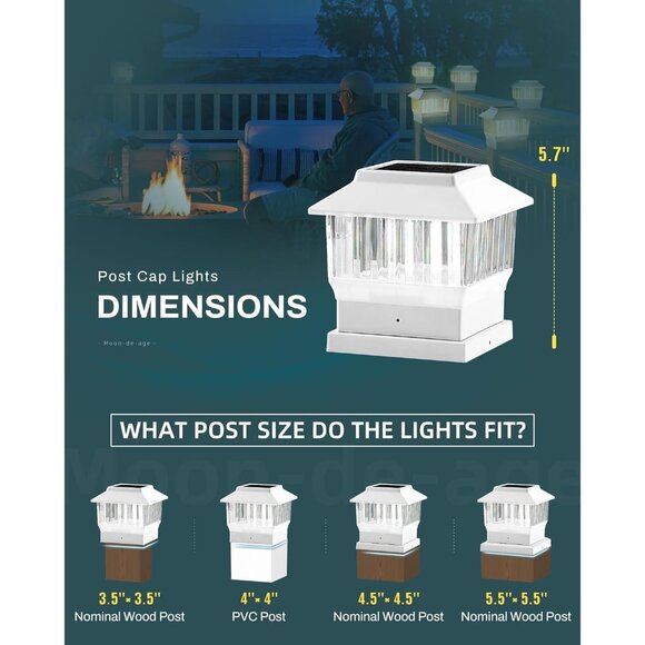 50 Lumen Solar Post Lights, 3 Modes Outdoor Deck Fence Post Cap Lights - 4x4 3.5 - Picture 5 of 6